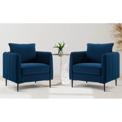 Accent Chair For Living Room, Velvet Comfy Single Sofa Chair Mid-Century Modern Armchair With 1 Pillow And Metal Legs For Bedroom Office Reading by Mercer41