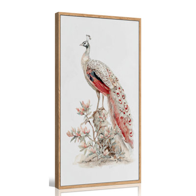 Grande image décorative vintage sur toile paon encadrée, œuvre d'oiseau élégante pour le salon (28 x 58 po)