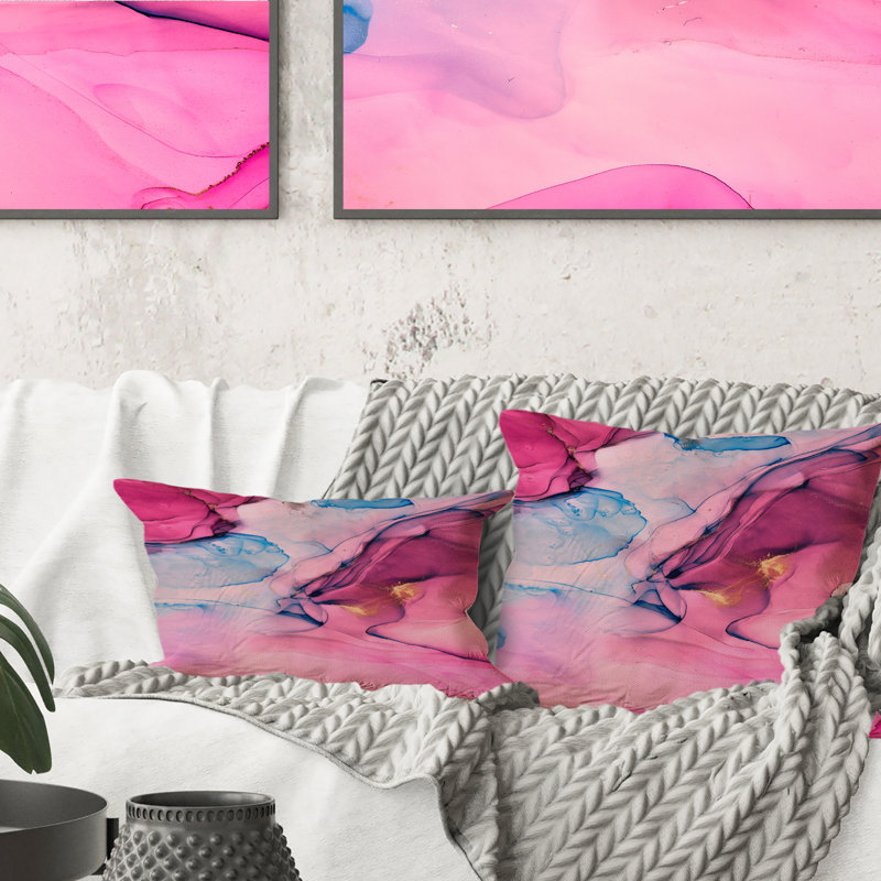 Coussin décoratif rose et bleu à motif abstrait en marbre I 12 po x 20 po