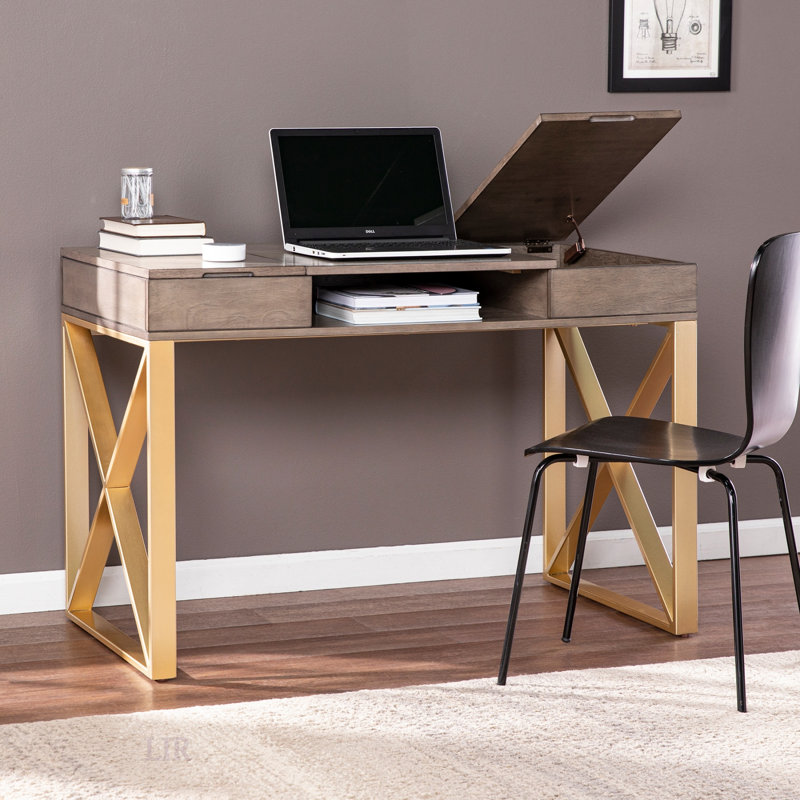Bureau d'écriture à deux tons Bardmont avec plateau spacieux et rangement caché, parfait pour le bureau à domicile et les petits espaces