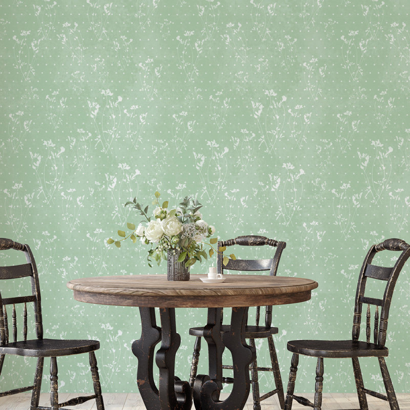 Green Vintage Botanical Dotted Flowers Wallpaper