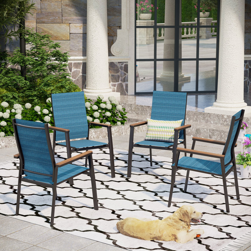Outdoor Patio Dining Armchair, Blue, 4