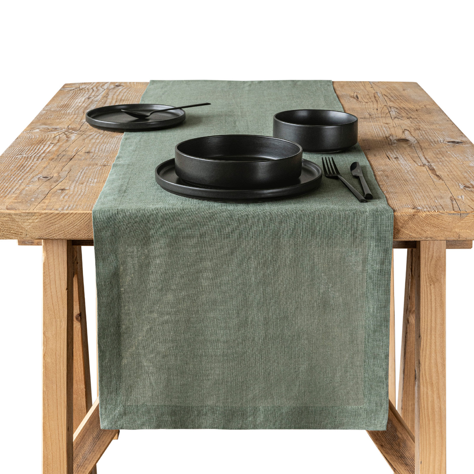 100% Linen Table Runner, Green, 18" W x 108" L