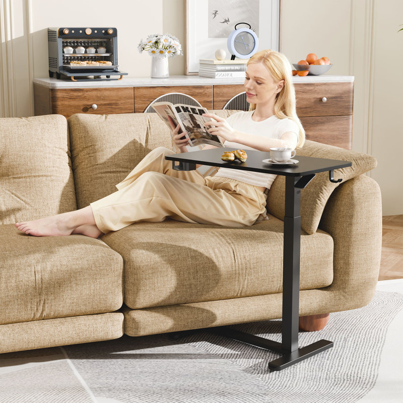 Table de chevet réglable en hauteur avec roulettes cachées, bureau pour travailler debout, table mobile pour ordinateur portable, chariot à roulettes pour usage hospitalier et domestique, noir