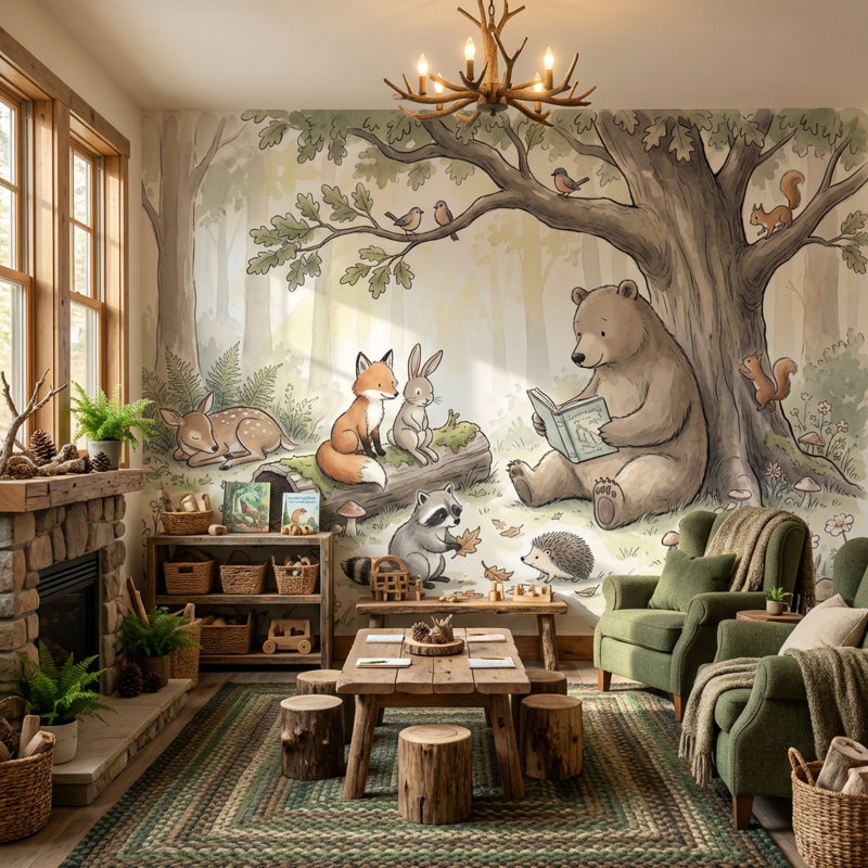 Adhésif mural forêt joyeuse Whimsical Forest, Non-Woven Nonpasted, 200"x120"