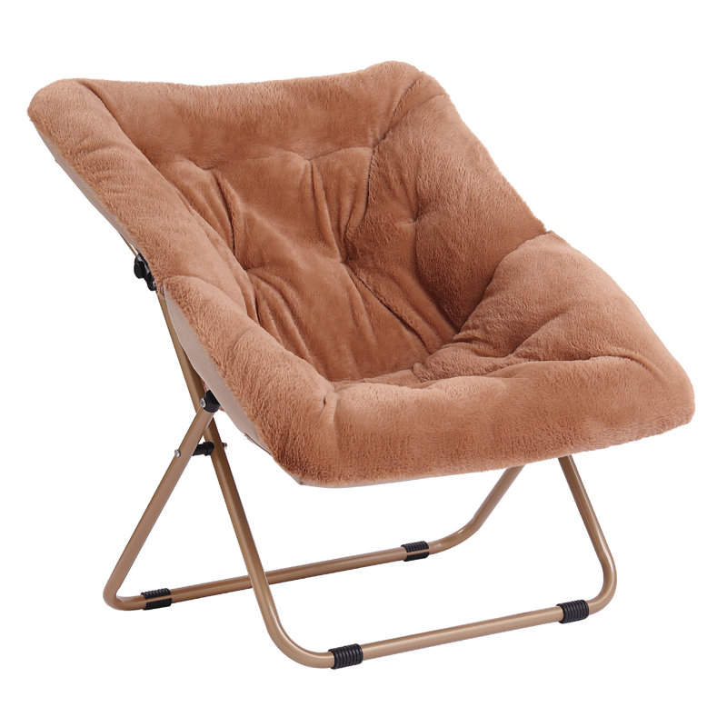 Soft Faux Fur Oversized Folding Accent Chair, Mélange de polyester brun