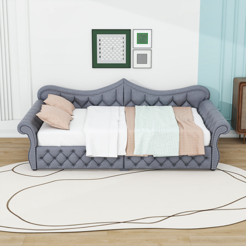 Upholstered Daybed with LED Lights, Gray