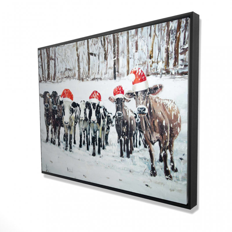 Curious Christmas Cows Print On Canvas