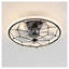 Ventilateur de plafond noir mat avec cage, éclairage et télécommande, style industriel/ferme, 50 cm, moteur réversible à 6 vitesses, idéal pour chambre, cuisine ou salon.