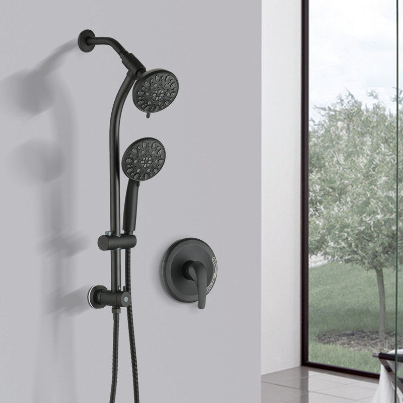 Drillfree Stainless Steel Slide Bar Combo Rain Showerhead 7Setting Hand, Dual Shower Head Spa System (Roughin Valve Included)