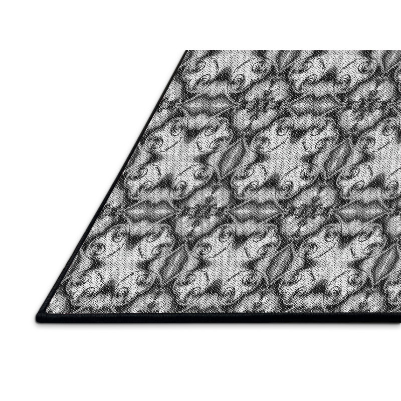 Tapis noir/blanc cassé à motifs, Rectangle 5 pi x 7 pi
