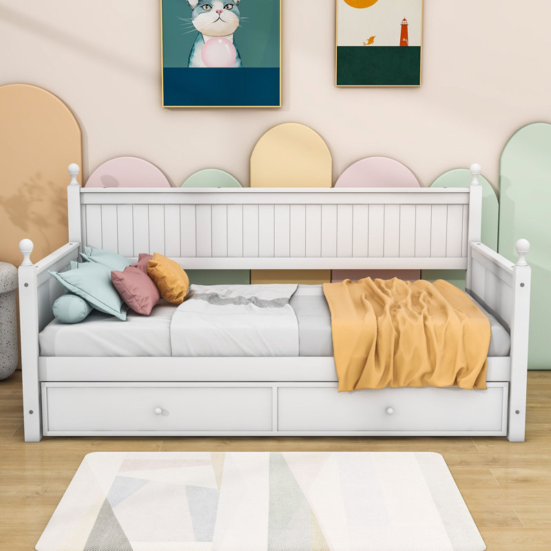 Dalena Twin Size Wood Daybed with Trundle, White