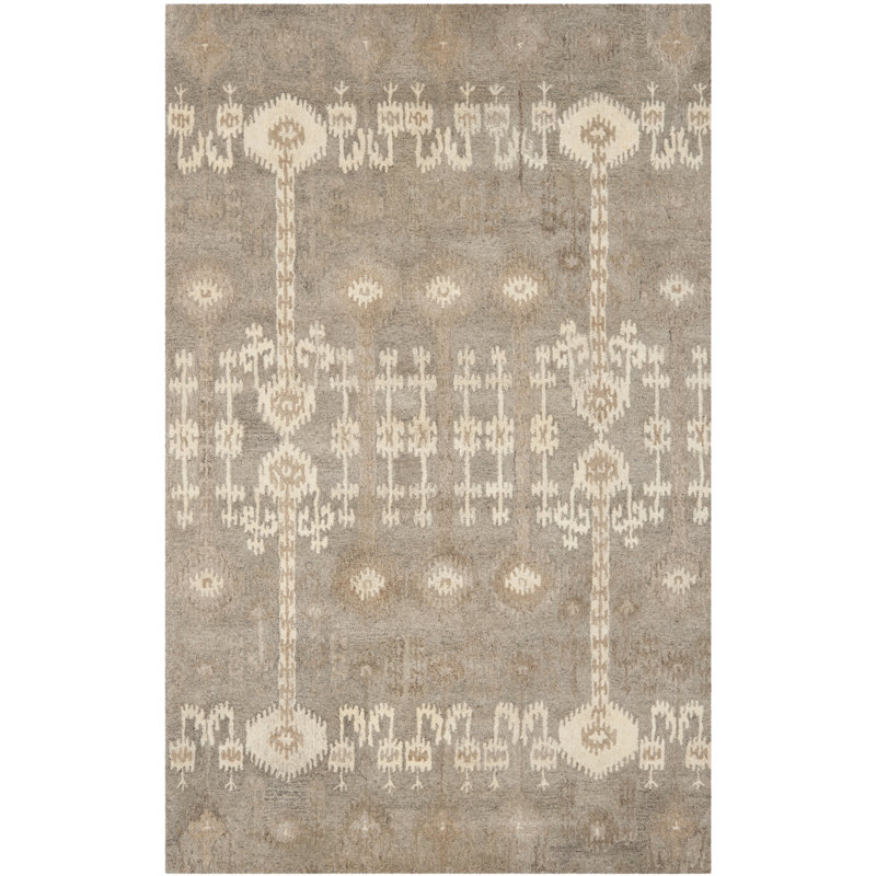 Kouerga Hand Tufted Wool Ikat Rug, Rectangle 3' x 5'