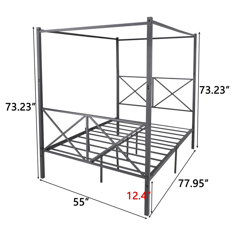 Full Black Metal Platform Bed With Canopy Frame. Strong & Reliable Structure. Quiet Sleeping Area. Generous Under Storage. Easy Assembly At Home. 12 . Carries 400 - 600Lbs