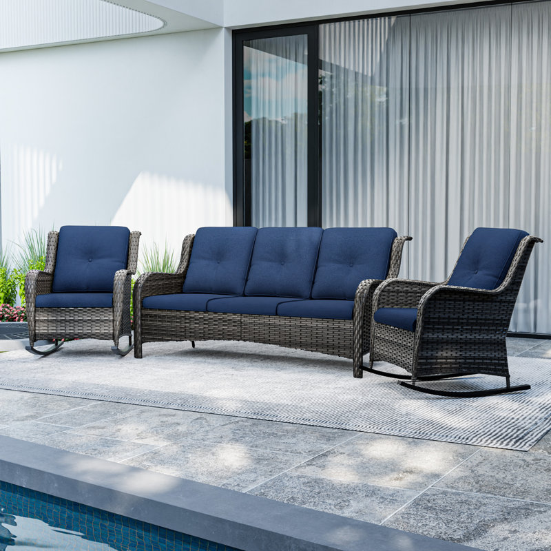 Syanne Wicker 5 - Person Patio Conversation Set with Cushions, Blue