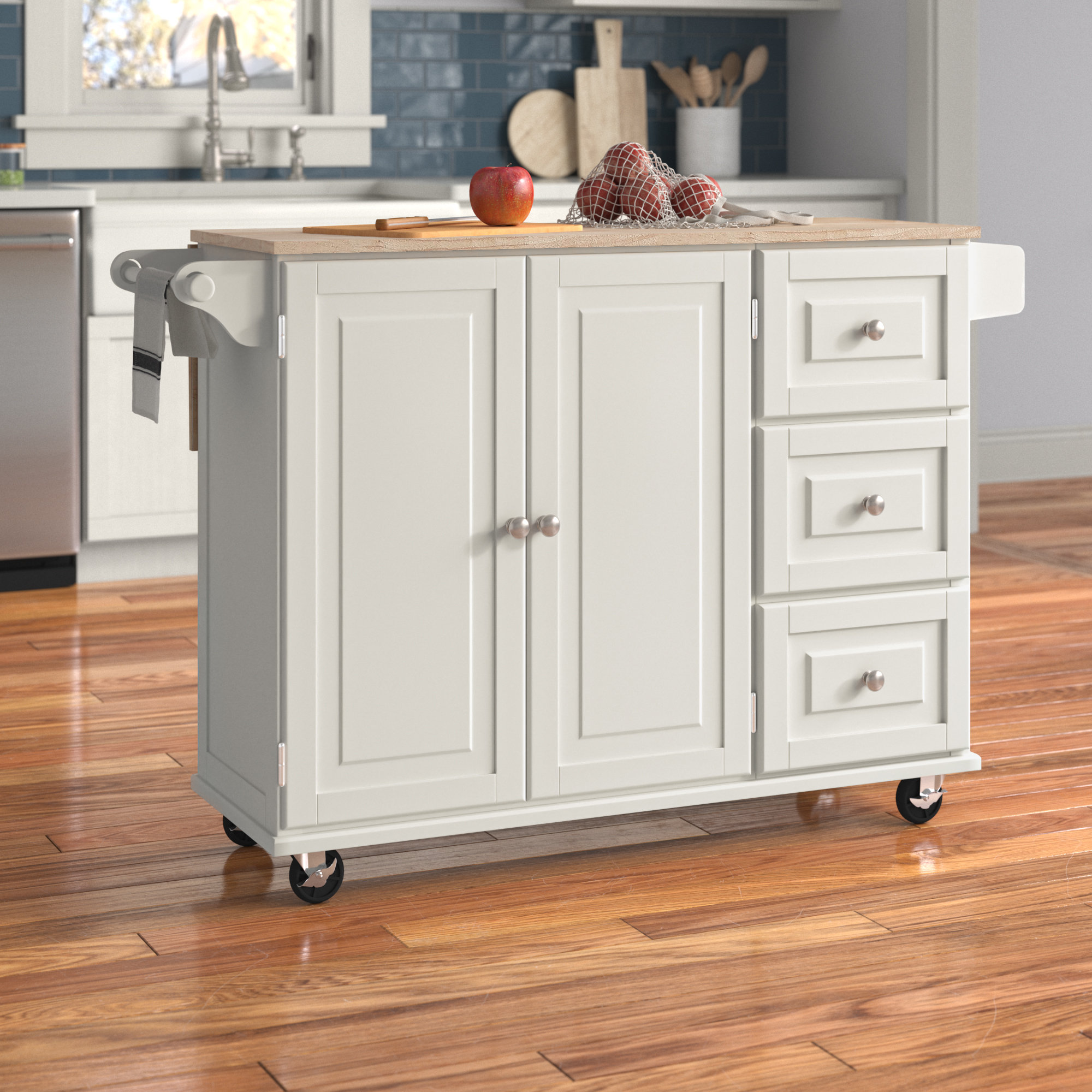 Lark Manor Arlonda 53.5'' Kitchen Cart with Solid Wood Top and with ...