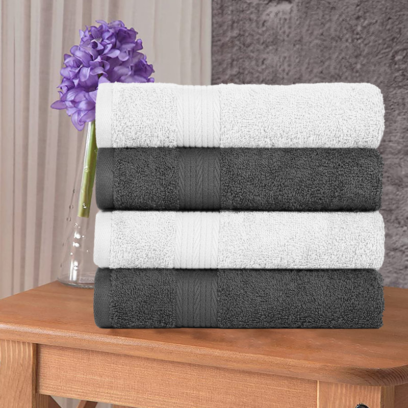 Essuie-mains 100% coton 600 g / m² couleurs assorties, Blanc / gris