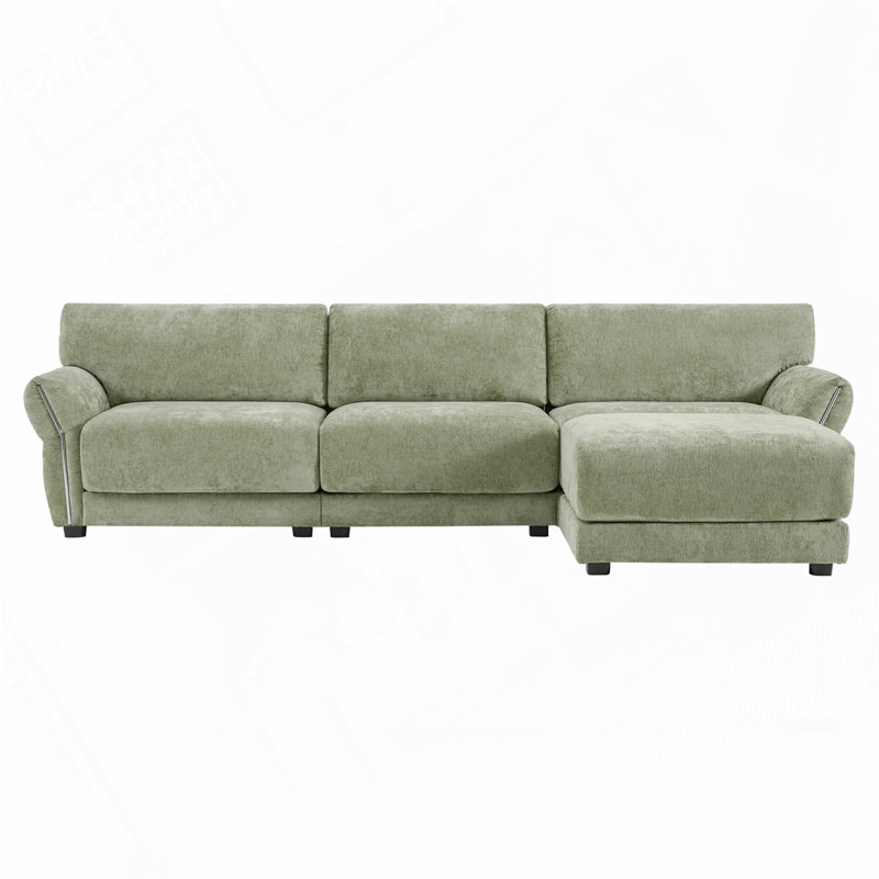 Canapé modulaire en tissu chenille de 110 po avec repose-pieds, USB et chargeur de type C, Chenille verte