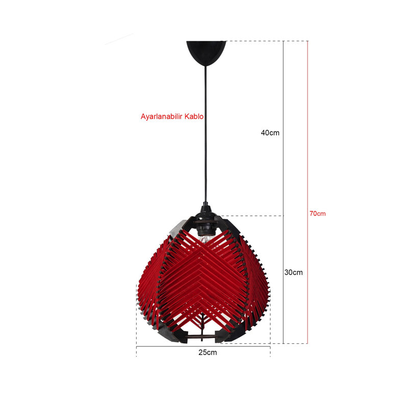 Lustre rouge élégant, 11,8 po x 9,8 po | Corps en plastique durable, capuchon en coton, douille E27 de 40 W maximum | Hauteur de câble réglable: 27,6 pouces | Parfait pour le salon, la salle à manger et les décors modernes