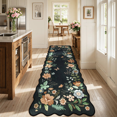 Floral Washable Rugs Non-Slip Soft Rugs for Living Room Bedroom Ultra-Thin Boho Accent Carpet