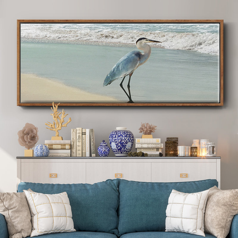 Beach Set Heron- Framed Canvas