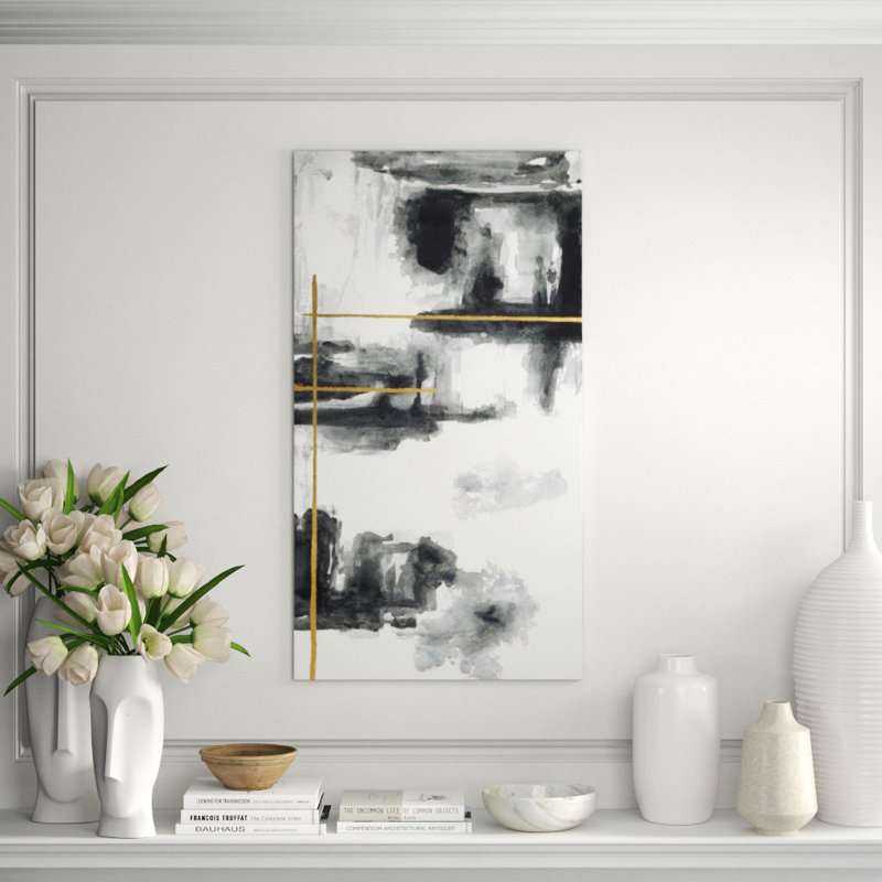 Gold Line I Painting by Sara Brown, Gild Gold, 55" H x 30" W x 1.5" D