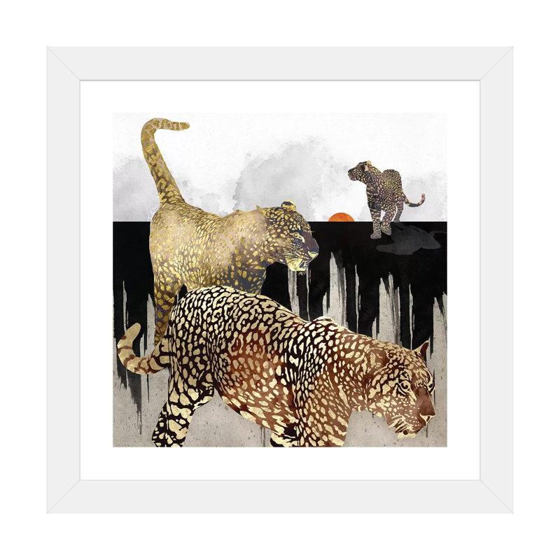 Minimal Leopards - impression d'art graphique, Blanc, H 16 po x l 16 po x p 1 po, Papier encadré blanc