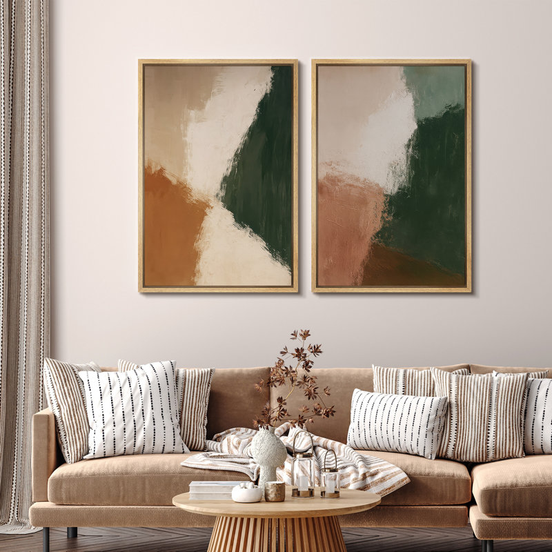 «Earth Tone Abstract Color Shapes Duo Contemporary Modern Design», reproduction d'art sur toile encadrée 2 pièces