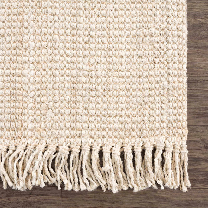 Handwoven Ivory Jute Rectangle Rug with Fringe - 2' x 3'