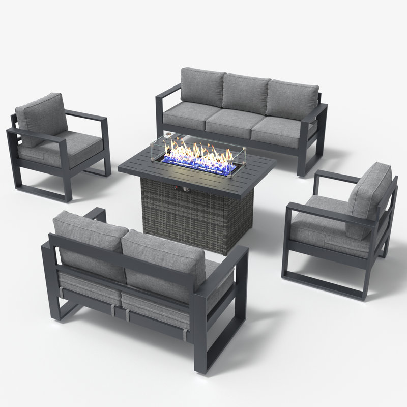 5 Piece Sofa Seating Group With Cushions, Dark Grey/Grey