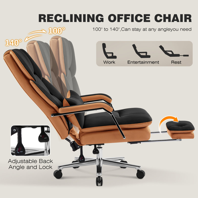 Double Layered Upholstered Executive Chairs with Footrest, Black