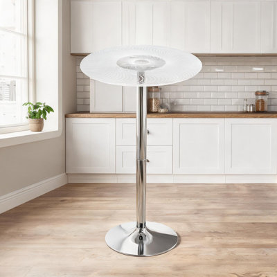 Adjustable Pedestal Dining Table with Glowing Acrylic Top and LED Light Show, Round, Seats 4, Contemporary Style