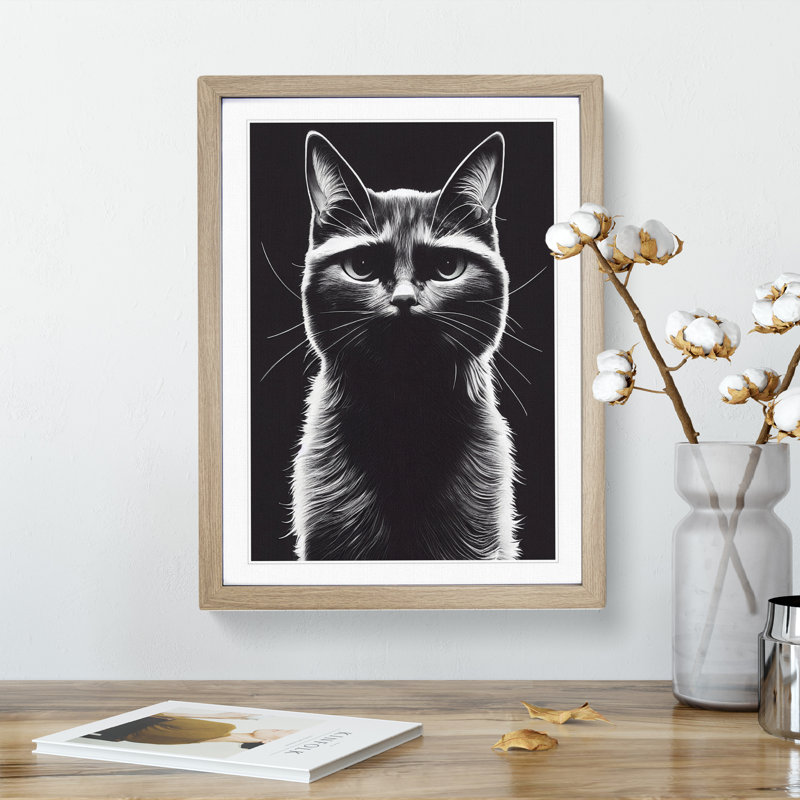 Striking Cat - Framed Print, 46cm H x 34cm W x 2cm D, Oak Framed