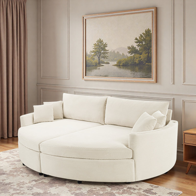 Très grand canapé-lit double avec siège profond et ports USB, Beige