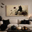 Chat noir sur crâne avec roses rouges et épines - Toile murale d'Halloween-729143072