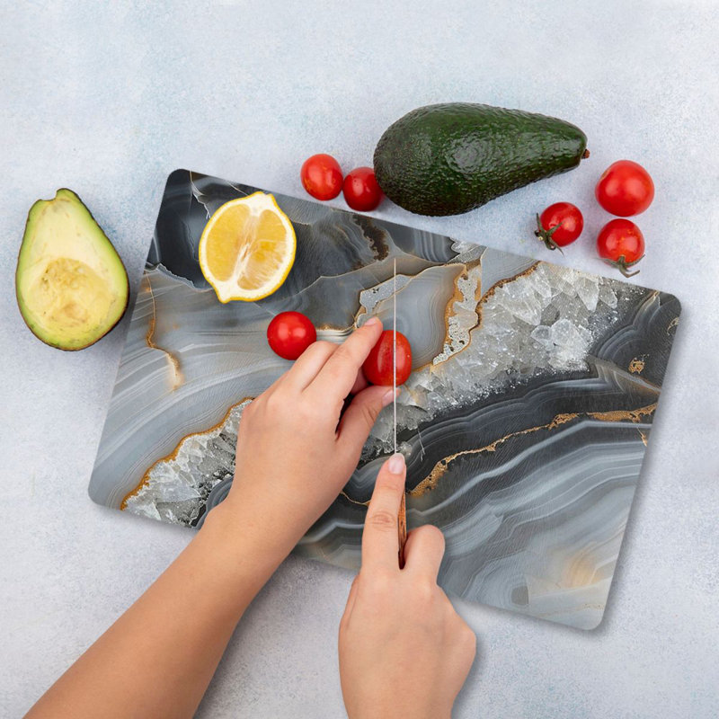 Flourish Tempered Glass Cutting Board, 7.9 x 11.8 inches | 100% Antibacterial, Easy-Clean Surface, Non-Slip Silicone Feet | Perfect for Food Prep & Serving, Durable & Stylish Kitchen Essential, Not Dishwasher Safe