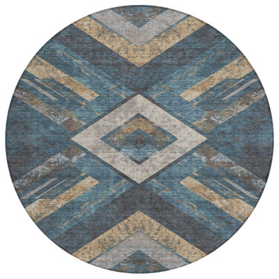 Machine Washable Indoor/Outdoor Xhevrie Navy Rug