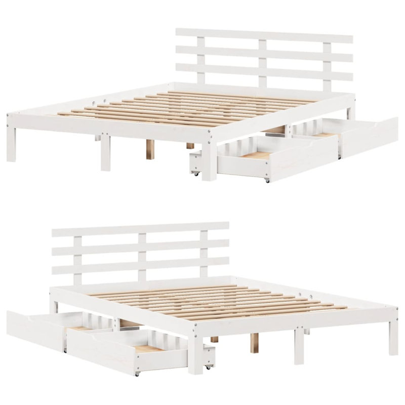 Bed Frame With Drawers Without Mattress, Kingsize (5'), White