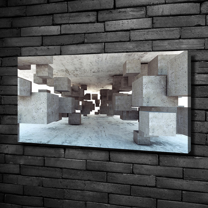 Cubes In Concrete - No Frame Print on Glass, Canvas, 50cm H x 100cm W x 2cm D