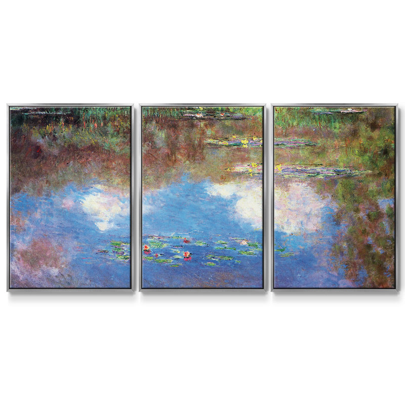 Water Lily Pond # 4 par Monet 3 pièces, Argent, H 24 po x l 48 po x P 2 po
