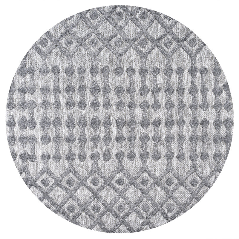 Adalbern Moroccan Diamond Dark Gray Indoor/Outdoor Rug, Round 5'3"