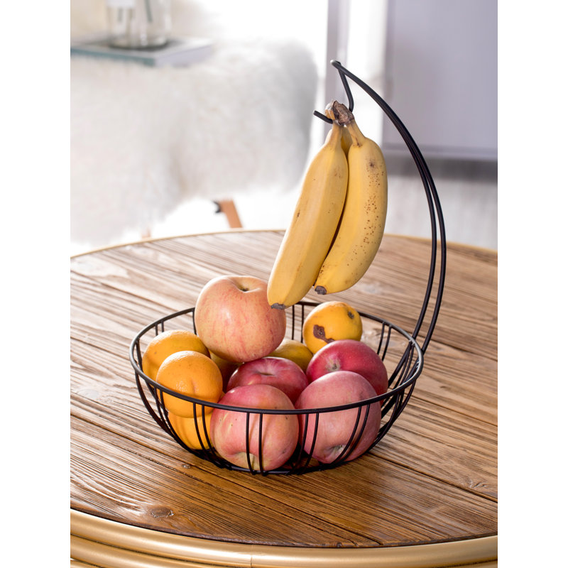 Round Black Metal Fruit Basket with Banana Hanger