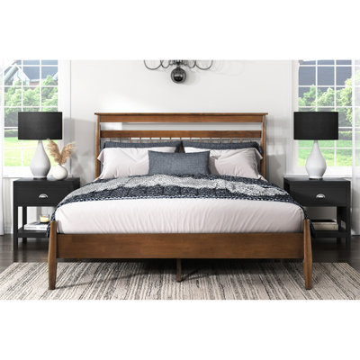 Grand lit plateforme au fini châtaignier - Meuble transitionnel pour chambre à coucher, structure en bois, sans sommier, H 64 po x 84,5 po x 47 po, fondation avec une chambre de livraison, livraison, H 64 po x 84,5 po x H 47 po