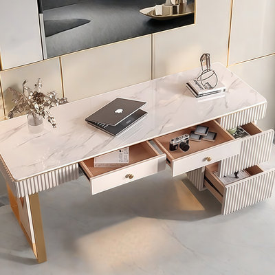62.99"Luxury and high-end white granite countertop office desk/bookshelf