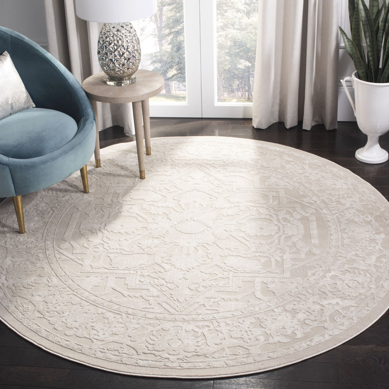 Reflection Oriental Area Rug In Creme / Ivory, Round 91cm