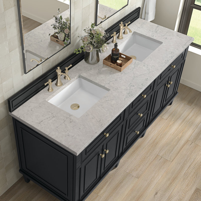 Lorelai 72'' W Double Vanity, Black Onyx, Eternal Jasmine Pearl, 8" Widespread