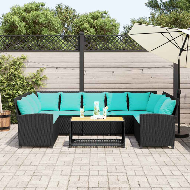  Canapé de patio avec coussins en rotin de polyester noir