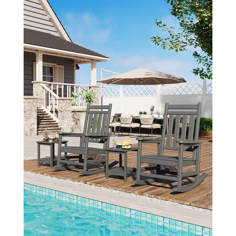 2PCS Adirondack Outdoor Rocking Chair, All Weather HDPE Plastic Patio Rocker Chair with Wide Armrests, Classic Fire Pit Chair for Porch, Deck, Lawn, Garde, 380LBs