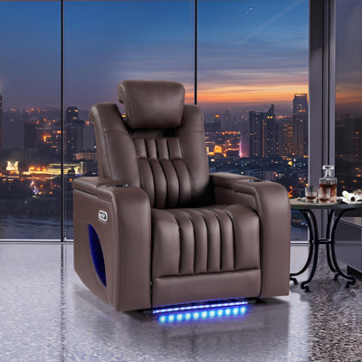 Bennie 36.1" Wide Modern Overstuffed Home Theater Power Recliner With Adjustable Headrest And Charging Ports