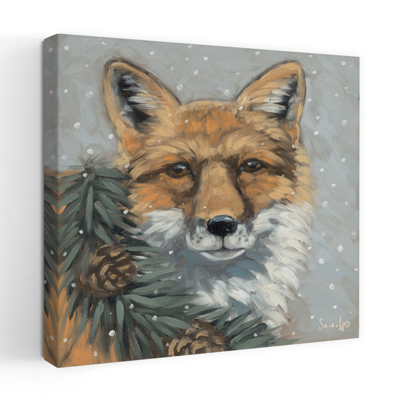 Art contemporain de renard des bois avec des vacances de Noël, H 18 po x l 18 po